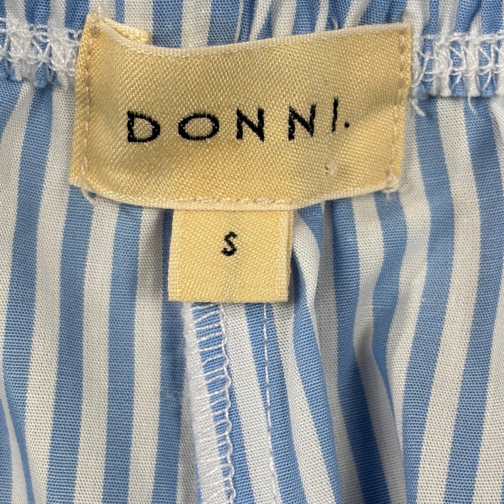 DONNI Blue White Striped Poplin Pants Wide Leg Cotton Rope Drawstring S - Picture 7 of 9